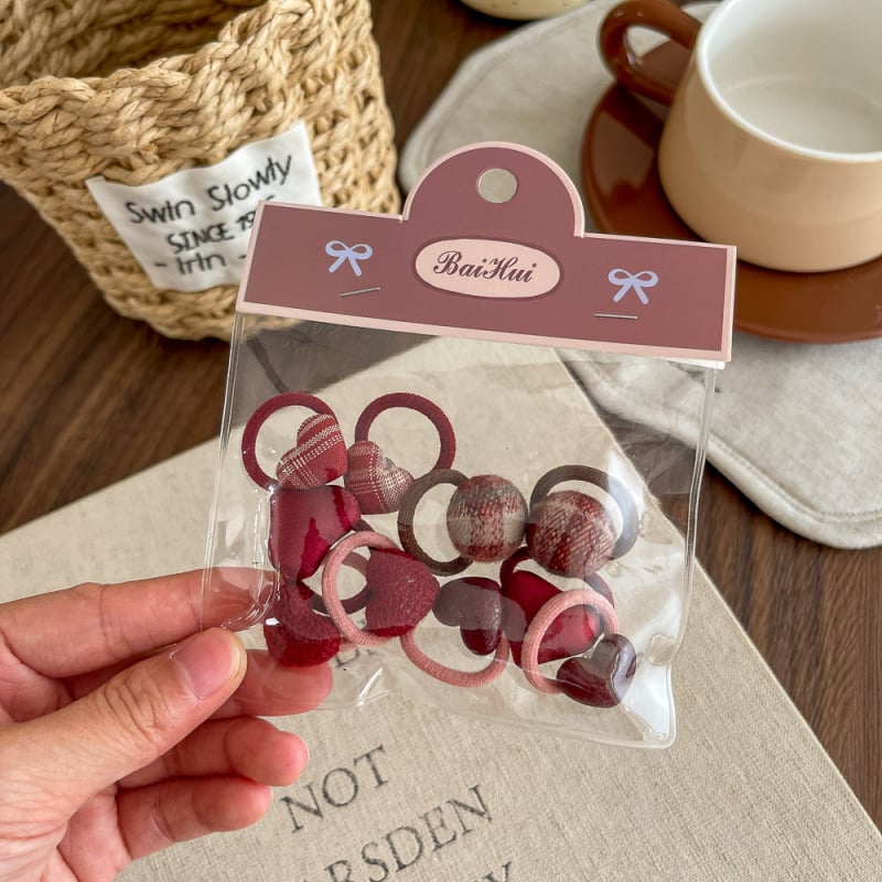 Нов мини ластик за коса за деца с каре и сърцевиден мотив, платен аксесоар за коса, комплект 10 броя