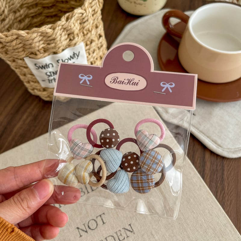 Нов мини ластик за коса за деца с каре и сърцевиден мотив, платен аксесоар за коса, комплект 10 броя
