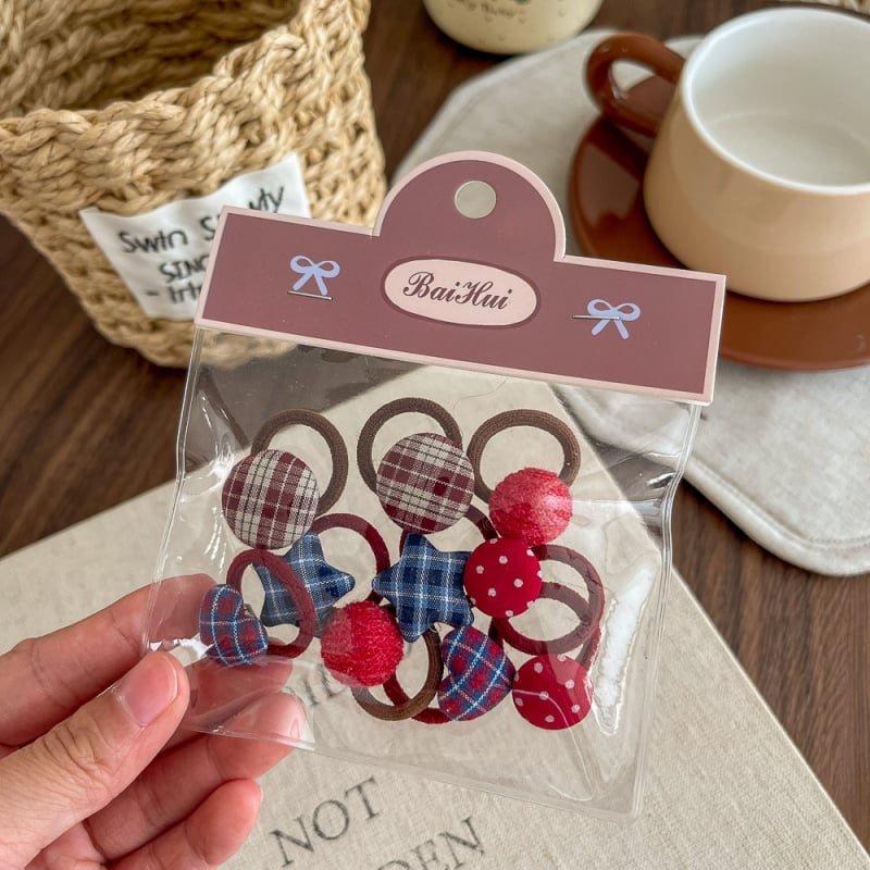 Нов мини ластик за коса за деца с каре и сърцевиден мотив, платен аксесоар за коса, комплект 10 броя