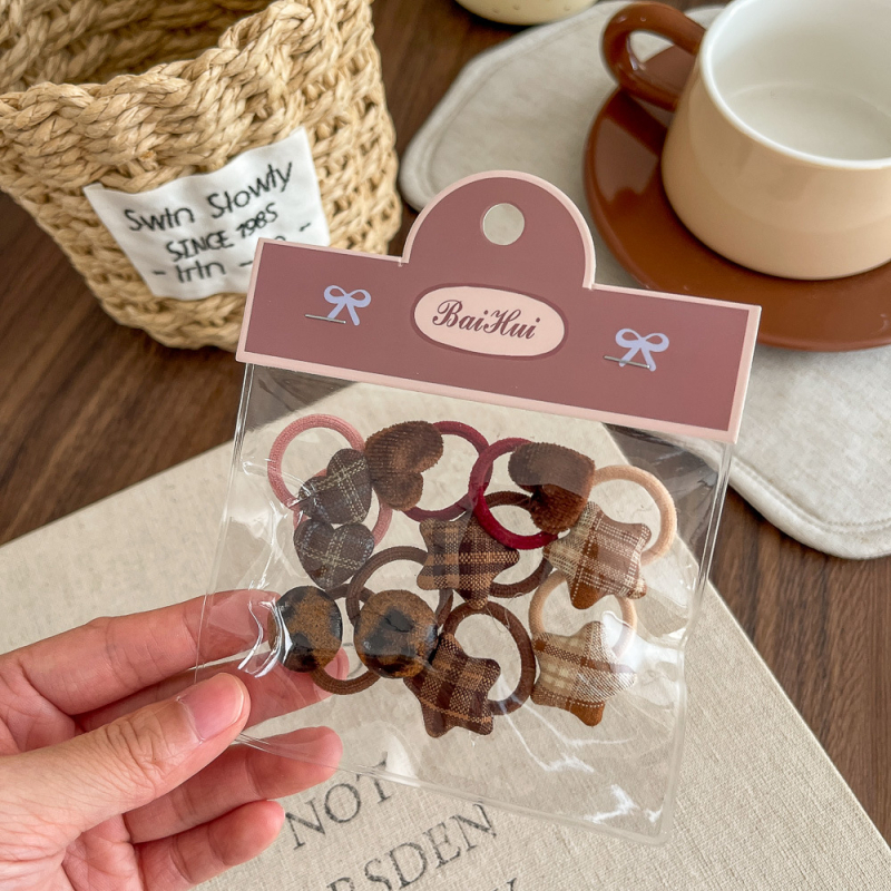 Нов мини ластик за коса за деца с каре и сърцевиден мотив, платен аксесоар за коса, комплект 10 броя