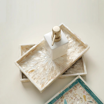 Инкрустирана с черупки квадратна настолна тава за съхранение — луксозен ретро стил за дома, дневната, кафе и ресторанти