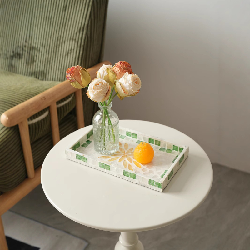 Инкрустирана с черупки квадратна настолна тава за съхранение — луксозен ретро стил за дома, дневната, кафе и ресторанти