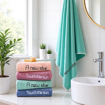 Πετσέτα μπάνιου με κέντημα σε στυλ νεότητας για ενήλικες, μικροϊνες απορροφητικές, μαλακή και φιλική προς το δέρμα, 200-300 γρ., 150d, ραφή και κομμένος βελούδο