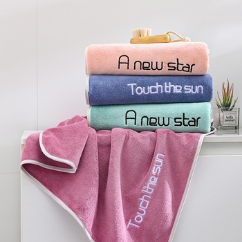 Πετσέτα μπάνιου με κέντημα σε στυλ νεότητας για ενήλικες, μικροϊνες απορροφητικές, μαλακή και φιλική προς το δέρμα, 200-300 γρ., 150d, ραφή και κομμένος βελούδο