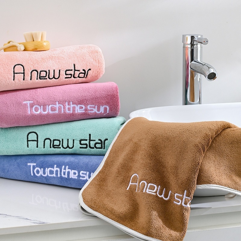 Πετσέτα μπάνιου με κέντημα σε στυλ νεότητας για ενήλικες, μικροϊνες απορροφητικές, μαλακή και φιλική προς το δέρμα, 200-300 γρ., 150d, ραφή και κομμένος βελούδο