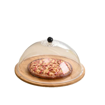 Bambusest puidust eksponeerimisplaat tolmukaitse ja läbipaistva kaanega – ümmargune kookide ja magustoplaat, puuviljade degusteerimiskast