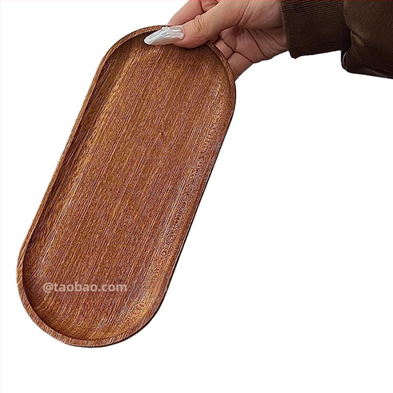 Japonský štýl masívneho dreva oválny podnos s držiakom na poháre a úložným priestorom na šperky