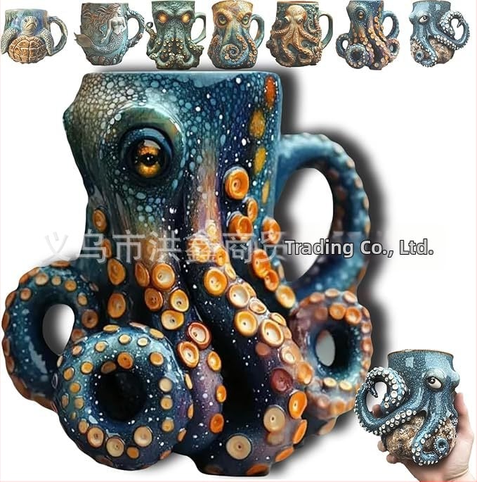 Ктулху-вдъхновена пиратска халба с мотив октопод - смола, модерен минималистичен бар декор, Hong Xin