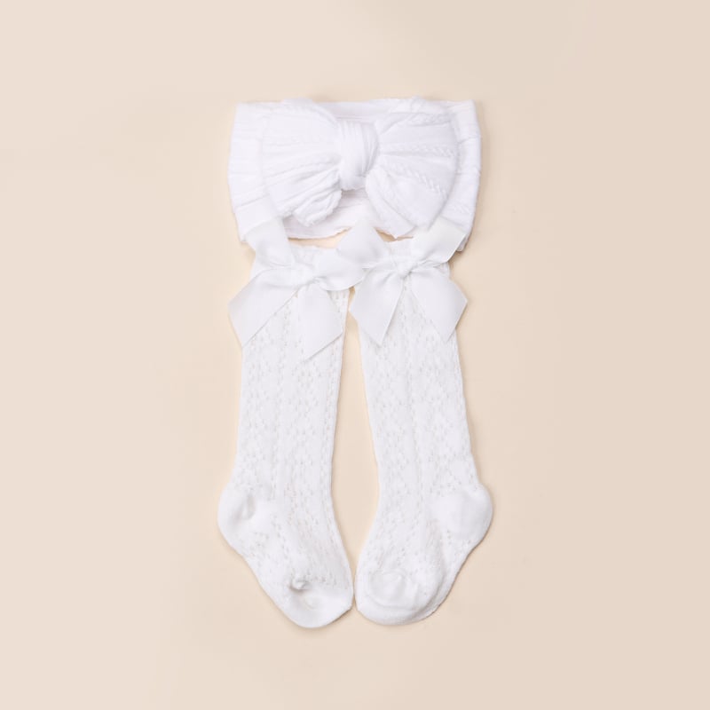 Ins стил плетен ободок за глава и комплект чорапи за бебета, корона форма, Twist шарка, Princess серия, подходящ за деца до 3 години, подарък комплект