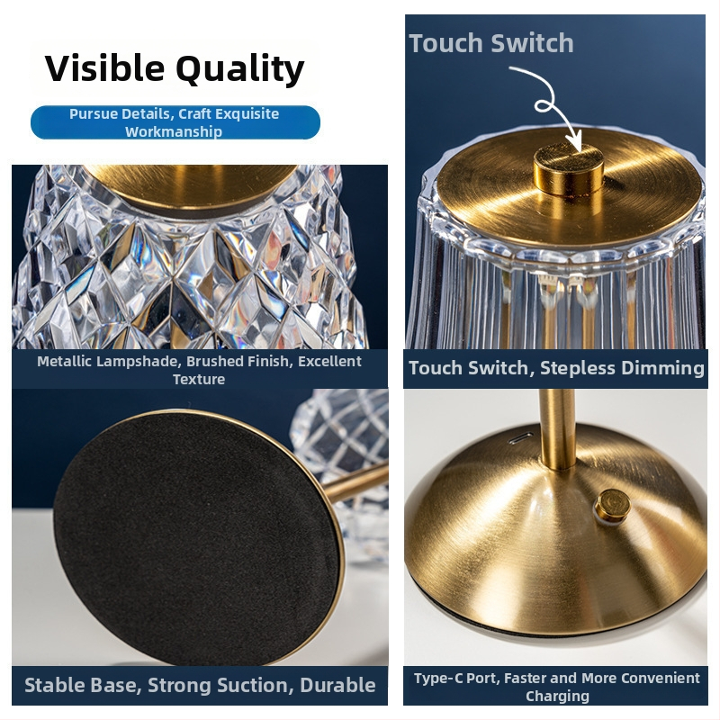 Metāla galda lampa ar bāra ornamentu, uzlādējama nakts gaisma un ambiālais studiju apgaismojums, CE sertifikāts, Yongling Lighting, ≤36V