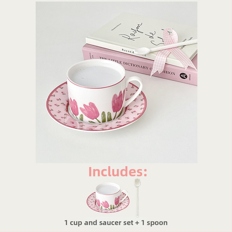 Κεραμικό σετ φλυτζανιού καφέ με πιατέλα, φλοραλ μοτίβο, εκτυπωμένο λογότυπο, κατάλληλο για γραφείο και καφέ