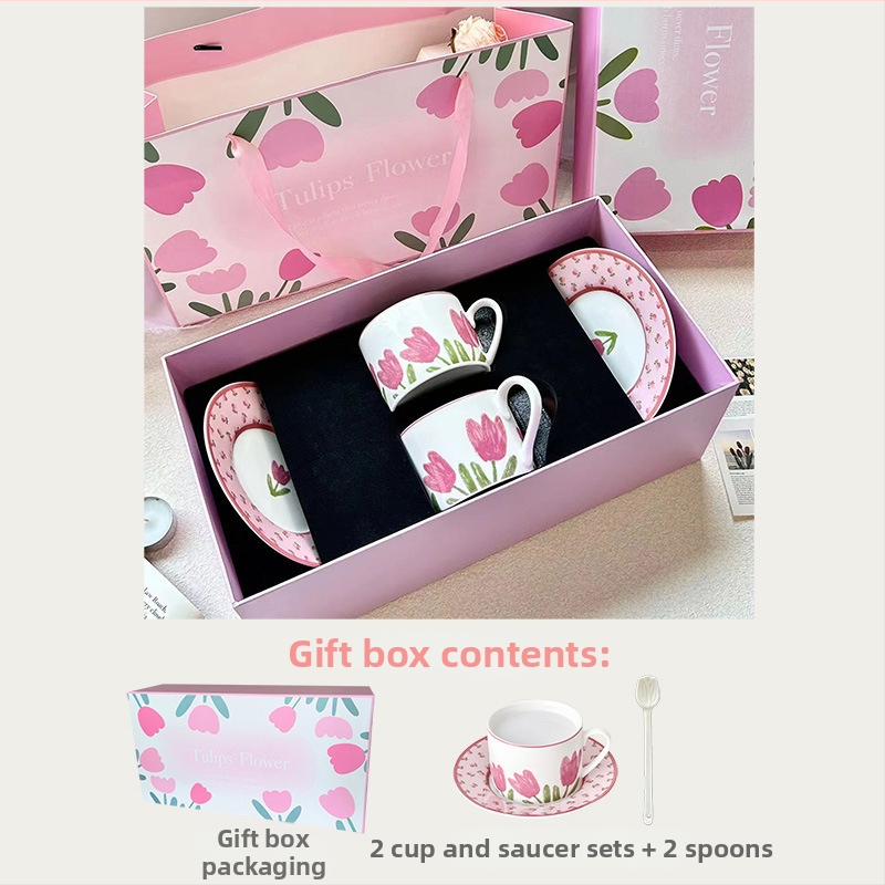 Κεραμικό σετ φλυτζανιού καφέ με πιατέλα, φλοραλ μοτίβο, εκτυπωμένο λογότυπο, κατάλληλο για γραφείο και καφέ