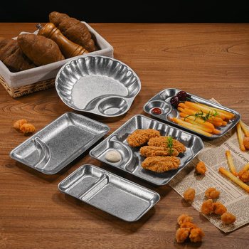 Platou pentru gustări din oțel inoxidabil, cu compartiment pentru sos, în formă de scoică, stil retro, formă neregulată