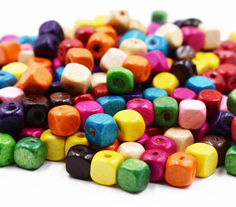 Fa négyszögletes gyöngyök DIY ékszerekhez, festett, retro stílus