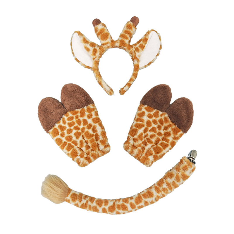 Accesorii vestimentare — set din pluș, lucrat manual, Halloween, cu bentiță pentru cap cu urechi de cerb, urechi de girafă, copite și coadă pentru copii