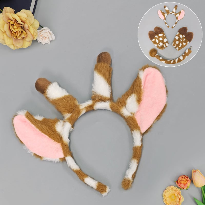 Accesorii vestimentare — set din pluș, lucrat manual, Halloween, cu bentiță pentru cap cu urechi de cerb, urechi de girafă, copite și coadă pentru copii