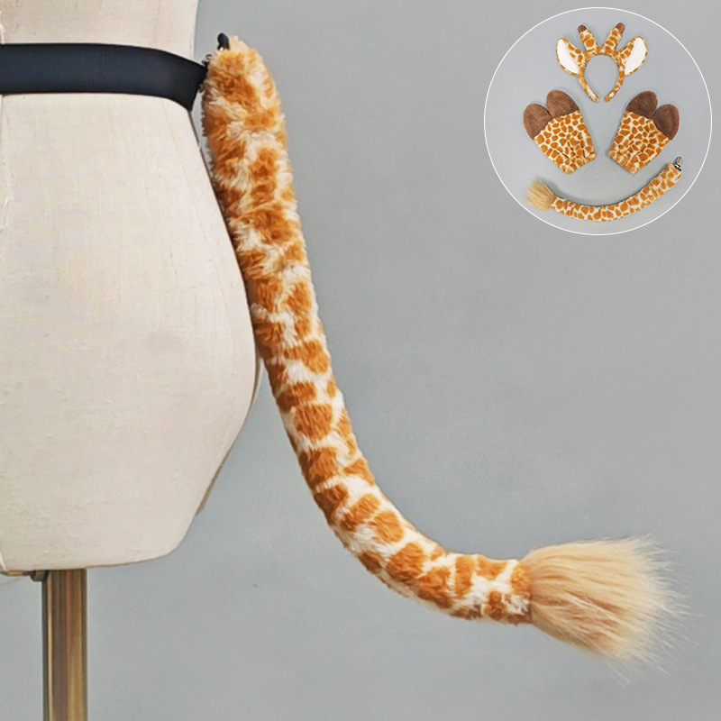 Accesorii vestimentare — set din pluș, lucrat manual, Halloween, cu bentiță pentru cap cu urechi de cerb, urechi de girafă, copite și coadă pentru copii