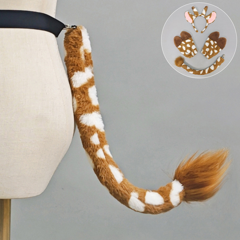 Accesorii vestimentare — set din pluș, lucrat manual, Halloween, cu bentiță pentru cap cu urechi de cerb, urechi de girafă, copite și coadă pentru copii