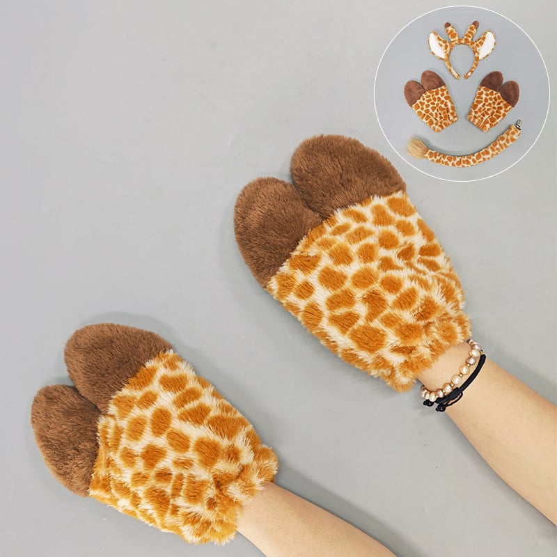 Accesorii vestimentare — set din pluș, lucrat manual, Halloween, cu bentiță pentru cap cu urechi de cerb, urechi de girafă, copite și coadă pentru copii