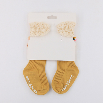 Комплект лента за коса с дантела и чорапи за деца — плат, антихлъзгащи чорапи за лазене, възрасти 0–3 и 3–6 г