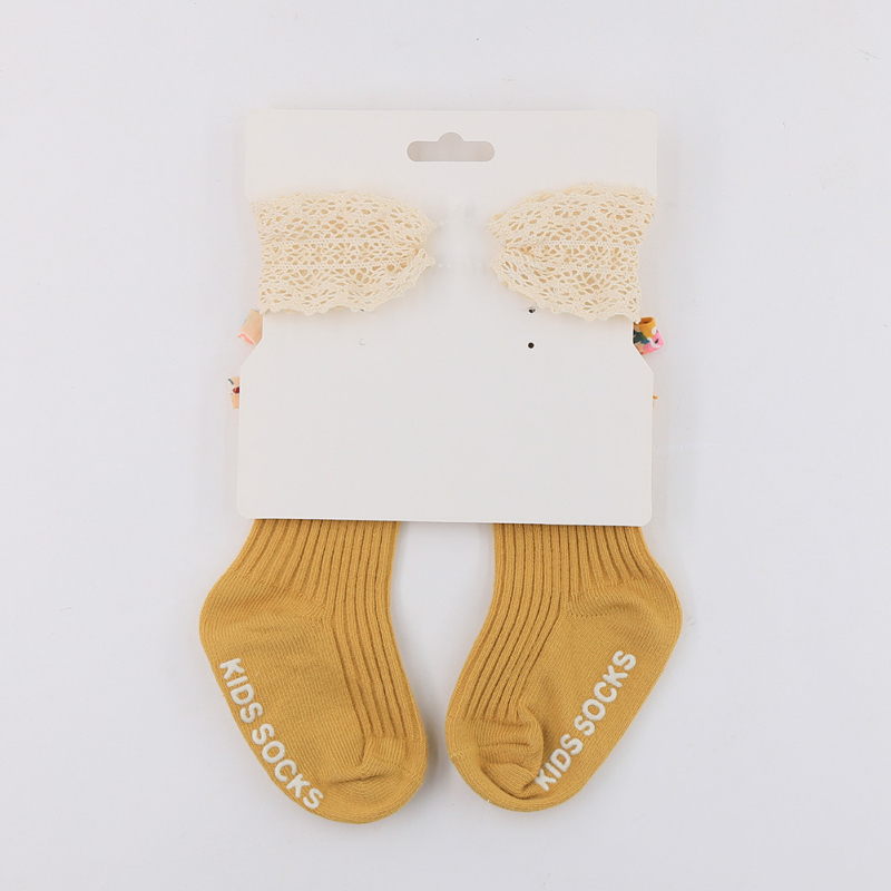 Комплект лента за коса с дантела и чорапи за деца — плат, антихлъзгащи чорапи за лазене, възрасти 0–3 и 3–6 г