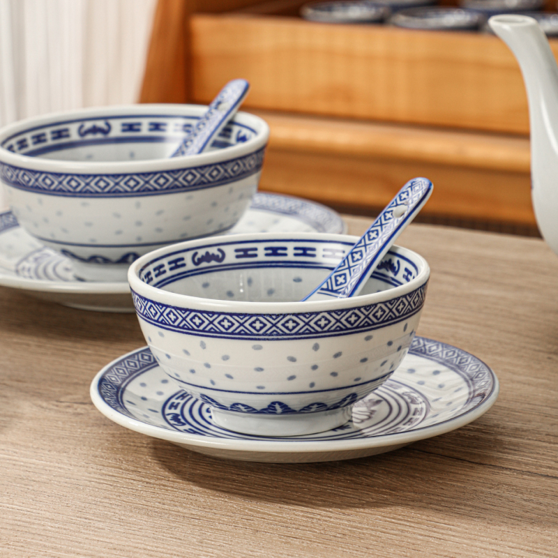 Порцеланова купа с флорални мотиви, подглазурно оцветяване, микровълнова безопасна, стил Нов Китай