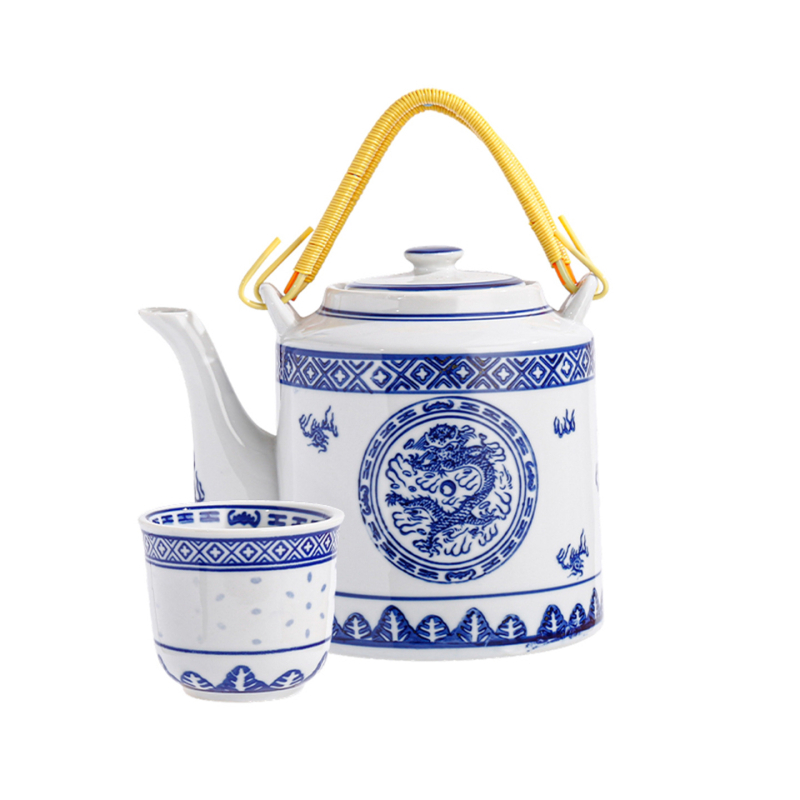 Порцеланова купа с флорални мотиви, подглазурно оцветяване, микровълнова безопасна, стил Нов Китай