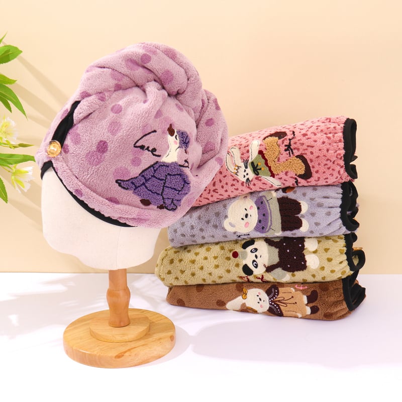 Shangduolan Турбан за коса от коралов велур, бързоизсушаване, бродерия и подгъв (150D, 80–99 g, код 1009)