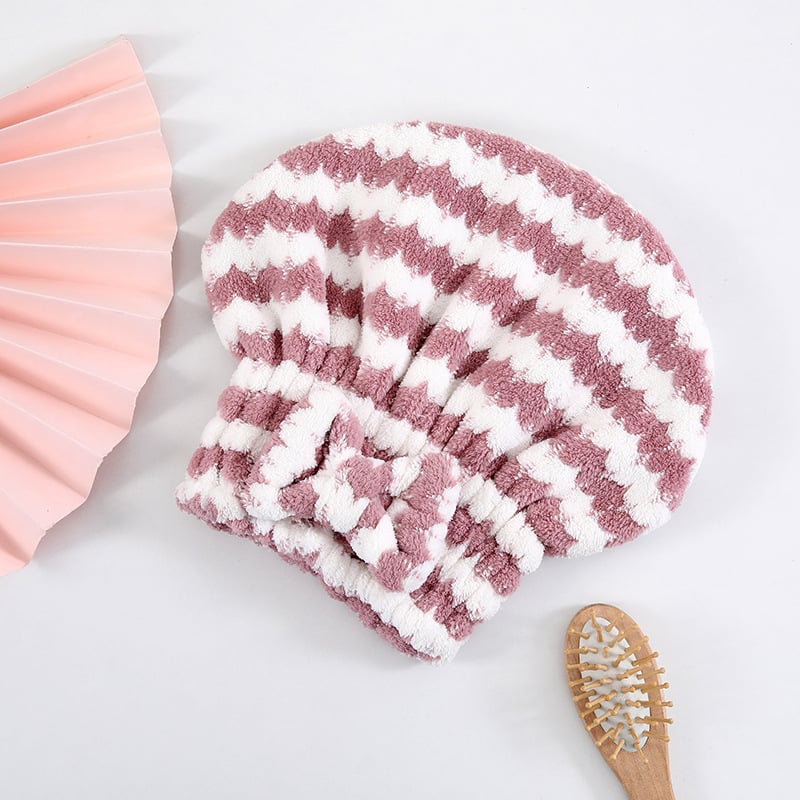 Шапка за сушене на коса с дизайн на панделка и сърце, двуслойна, корал флийс, водопоглъщаща, тегло 50–79 g