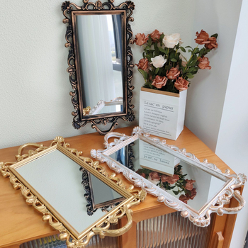 Kvadrātiska tortes šķīvja uzglabāšanas plate ar spoguljveida stikla virsmu, Eiropas/franču stil, zelta krāsa, retro rekvizīts fotografēšanai (Pārklājuma virsma; Dāvana; Piemērots jauniešiem, pārim, kolēģiem, draugiem)