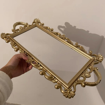 Kvadrātiska tortes šķīvja uzglabāšanas plate ar spoguljveida stikla virsmu, Eiropas/franču stil, zelta krāsa, retro rekvizīts fotografēšanai (Pārklājuma virsma; Dāvana; Piemērots jauniešiem, pārim, kolēģiem, draugiem)