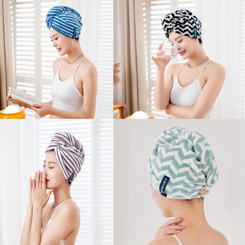 Ριγέ καπέλο για στέγνωμα μαλλιών από κοραλλό φλίς, βάρος 50–79 g, με περιμετρικό ράψιμο