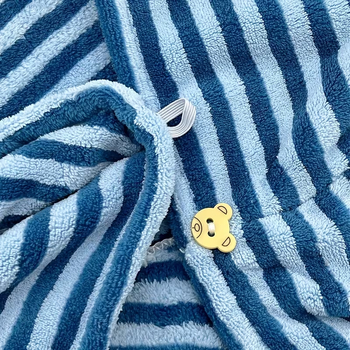 Ριγέ καπέλο για στέγνωμα μαλλιών από κοραλλό φλίς, βάρος 50–79 g, με περιμετρικό ράψιμο