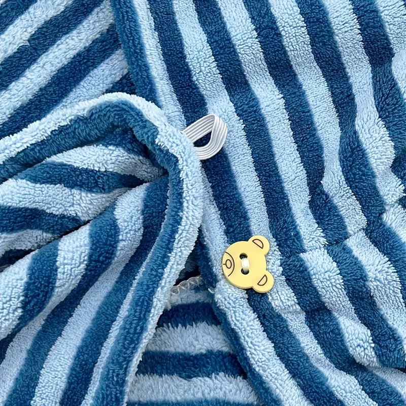 Ριγέ καπέλο για στέγνωμα μαλλιών από κοραλλό φλίς, βάρος 50–79 g, με περιμετρικό ράψιμο