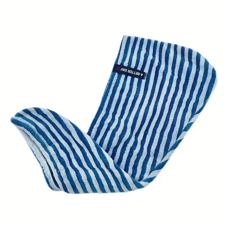 Ριγέ καπέλο για στέγνωμα μαλλιών από κοραλλό φλίς, βάρος 50–79 g, με περιμετρικό ράψιμο