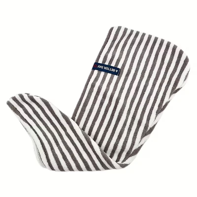 Ριγέ καπέλο για στέγνωμα μαλλιών από κοραλλό φλίς, βάρος 50–79 g, με περιμετρικό ράψιμο