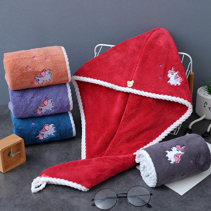 Σκουφάκι για στέγνωμα μαλλιών με κέντημα, τριγωνικό σχήμα, κοραλλιοφόρο βελούδο, 150D, βάρος 120–139 g, παχυσμένο, απορροφητικό, απαλό