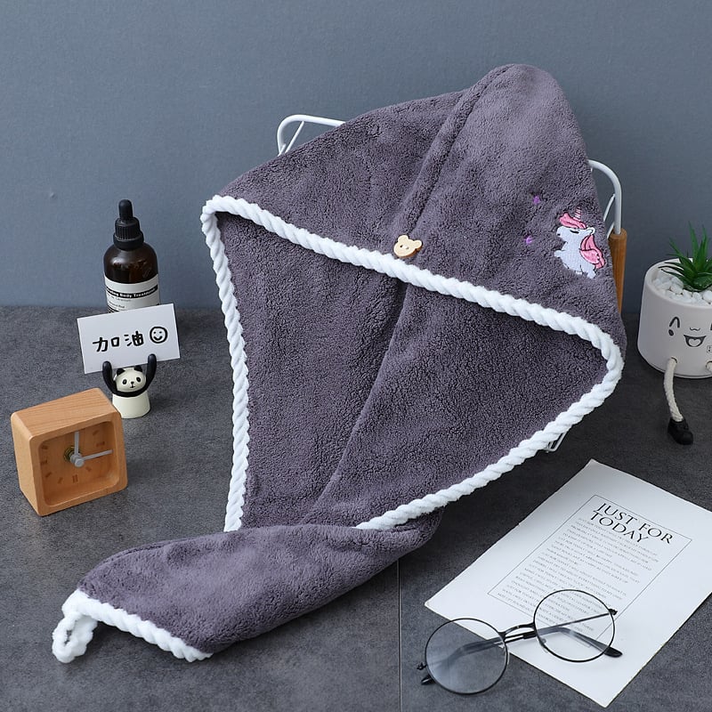 Σκουφάκι για στέγνωμα μαλλιών με κέντημα, τριγωνικό σχήμα, κοραλλιοφόρο βελούδο, 150D, βάρος 120–139 g, παχυσμένο, απορροφητικό, απαλό