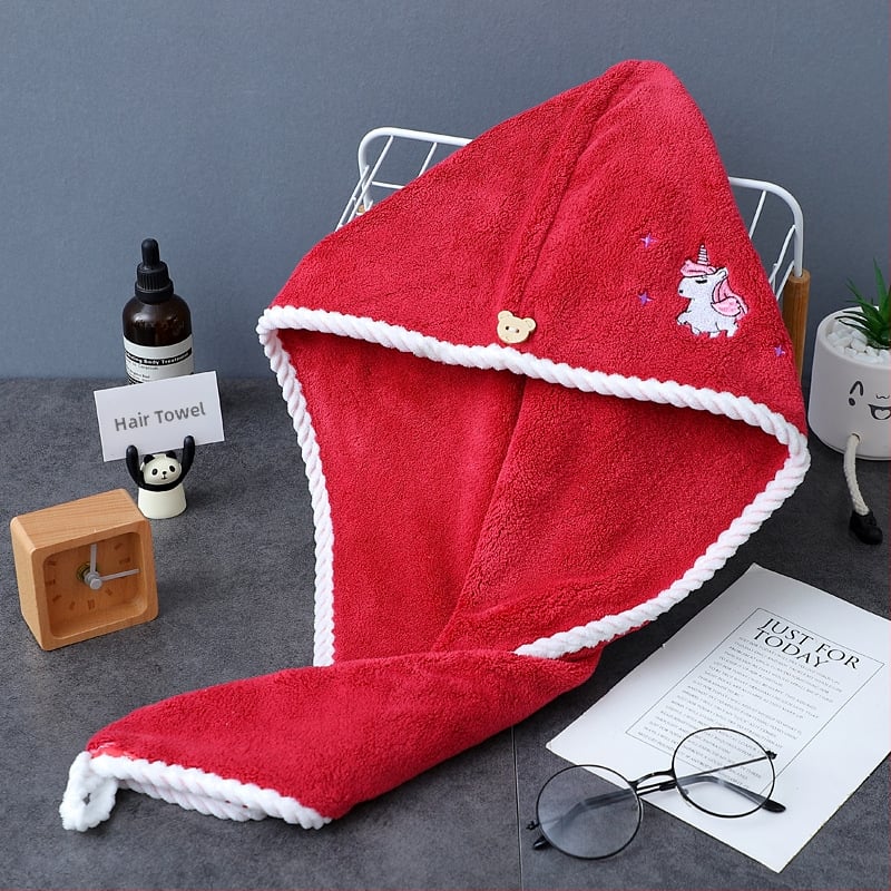 Σκουφάκι για στέγνωμα μαλλιών με κέντημα, τριγωνικό σχήμα, κοραλλιοφόρο βελούδο, 150D, βάρος 120–139 g, παχυσμένο, απορροφητικό, απαλό