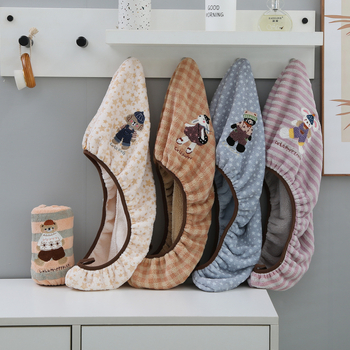 Σκούφος για στέγνωμα μαλλιών από coral fleece, με κέντημα ζωολογικού πάρκου, νήμα μικροϊνών, 80–99 γρ