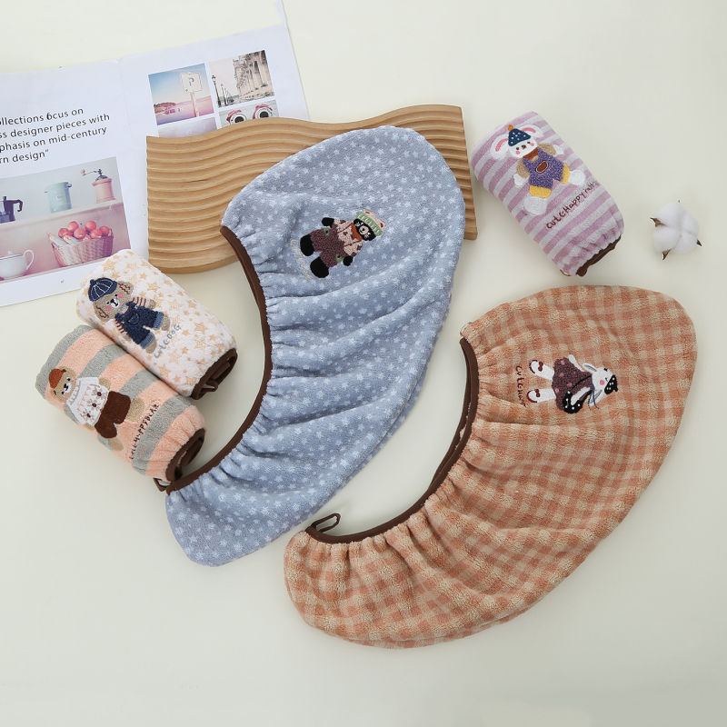 Σκούφος για στέγνωμα μαλλιών από coral fleece, με κέντημα ζωολογικού πάρκου, νήμα μικροϊνών, 80–99 γρ