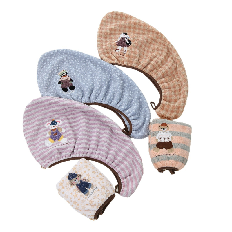 Σκούφος για στέγνωμα μαλλιών από coral fleece, με κέντημα ζωολογικού πάρκου, νήμα μικροϊνών, 80–99 γρ