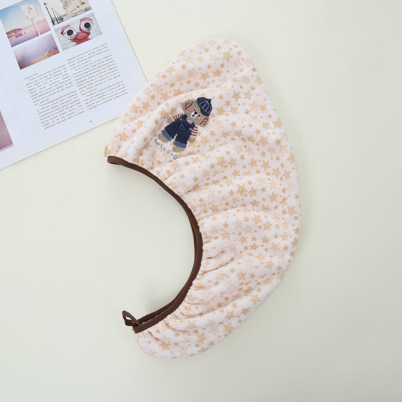 Σκούφος για στέγνωμα μαλλιών από coral fleece, με κέντημα ζωολογικού πάρκου, νήμα μικροϊνών, 80–99 γρ