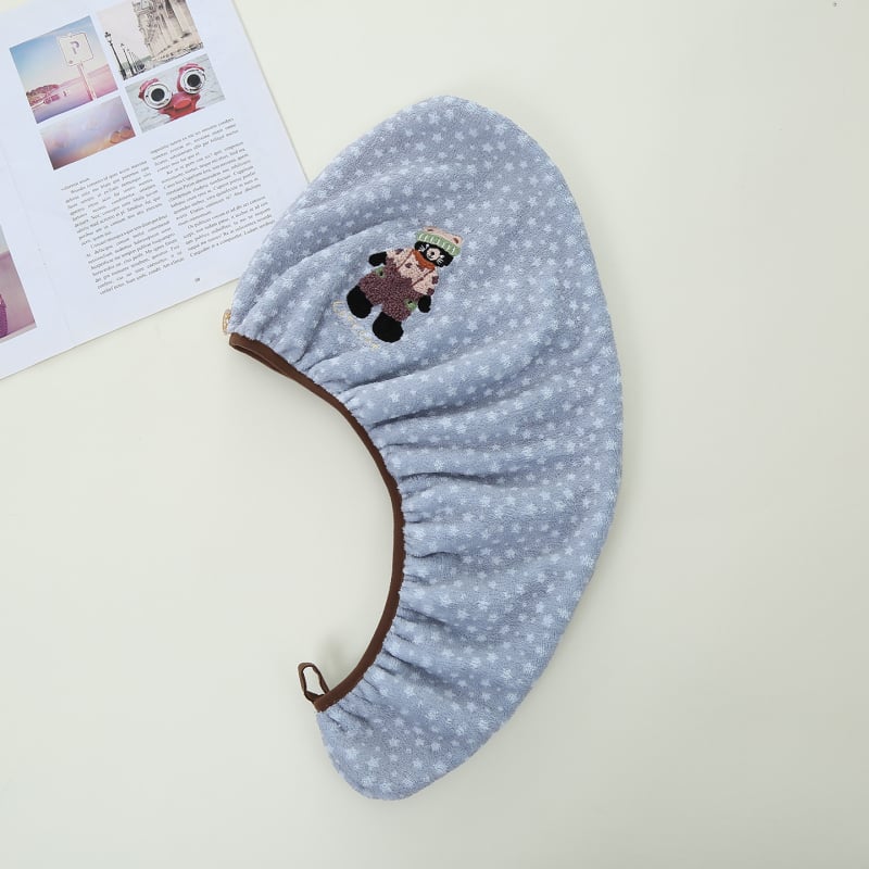 Σκούφος για στέγνωμα μαλλιών από coral fleece, με κέντημα ζωολογικού πάρκου, νήμα μικροϊνών, 80–99 γρ