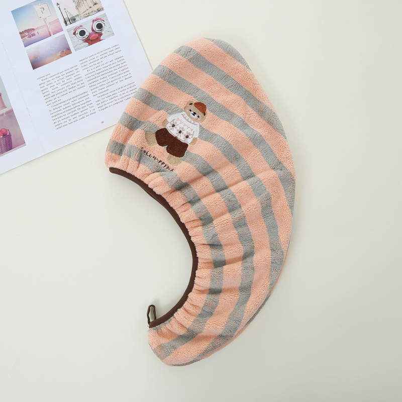 Σκούφος για στέγνωμα μαλλιών από coral fleece, με κέντημα ζωολογικού πάρκου, νήμα μικροϊνών, 80–99 γρ