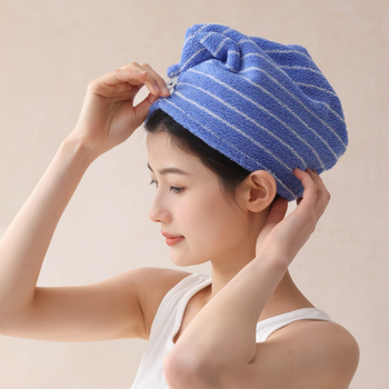 Κεφαλόκαπελάκι για στέγνωμα μαλλιών με ριγέ σχέδιο, απορροφητικό, από βαμβάκι με μακριές ίνες, 50–79 g, 21 νήματα