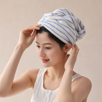 Κεφαλόκαπελάκι για στέγνωμα μαλλιών με ριγέ σχέδιο, απορροφητικό, από βαμβάκι με μακριές ίνες, 50–79 g, 21 νήματα