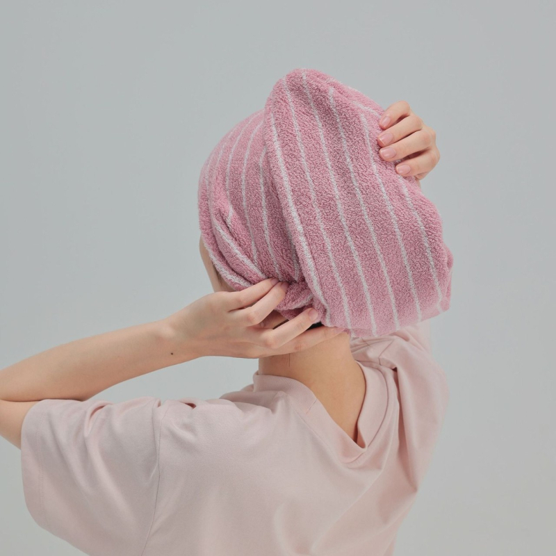 Κεφαλόκαπελάκι για στέγνωμα μαλλιών με ριγέ σχέδιο, απορροφητικό, από βαμβάκι με μακριές ίνες, 50–79 g, 21 νήματα