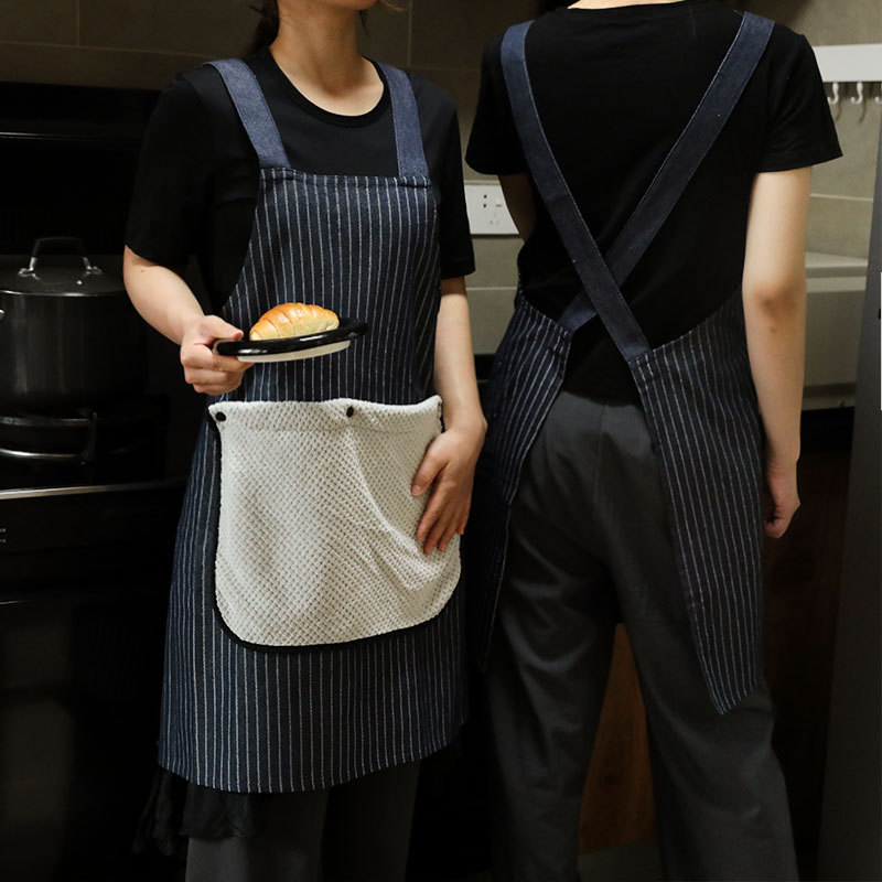 Pregača za kuhinju bez rukava, otporna na zaprljanje, poliester-pamuk materijal, moderni minimalistički stil, prugasti uzorak