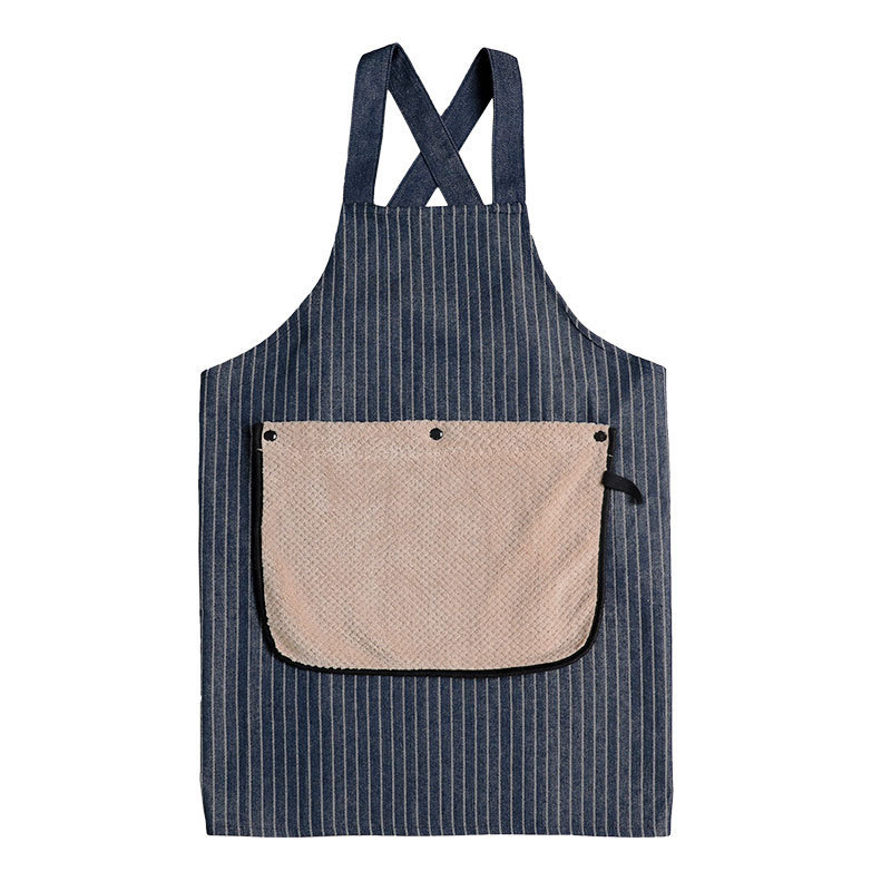 Pregača za kuhinju bez rukava, otporna na zaprljanje, poliester-pamuk materijal, moderni minimalistički stil, prugasti uzorak
